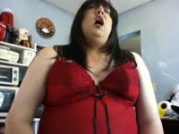 Shemale Fuck - Chubby cougar Tranny slut Charity Heart lifts her red dress to pleasure her big cock on cam